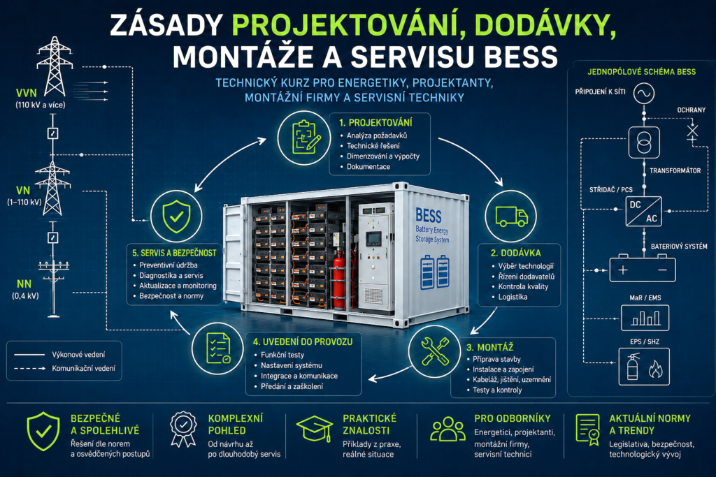 Kurz Projektování BESS. Cíle, prostředky a ekonomika při investování BESS. Zásady projektování, dodávky, montáže a servisu BESS