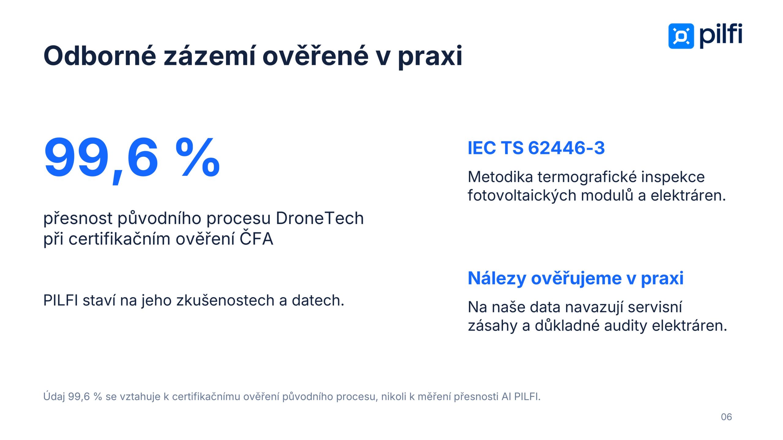 Kontrola panelů s odborným vyhodnocením. PILFI pro Vaše zakázky do 50 kWp.